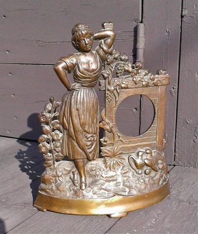 Antique Art Nouveau Bronze Mantel Clock Case Western Clock Co Mystery Lady Cover