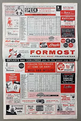 1961 Philadelphia Phillies Score Card Vs Dodgers SCORED Hodges HOF • 1.53$