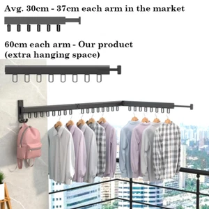 Extended Wall Mounted Foldable Retractable Clothes Drying Rack - Picture 1 of 10