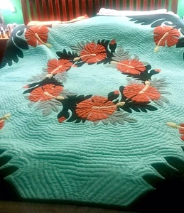 NEU Hawaiian Heritage handgefertigte Decke. 100% handgenäht/genäht 80”X80” Aloha Lei - Bild 1 von 6