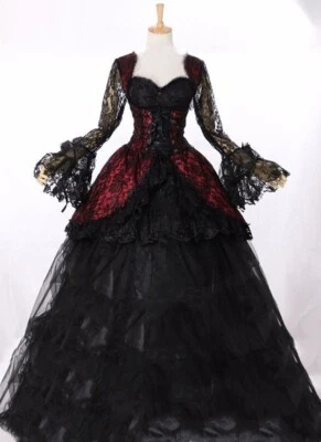 Black Red Gothic Wedding Dresses Long Sleeves Lace Appliques A Line Bridal Gowns - Image 1 of 4