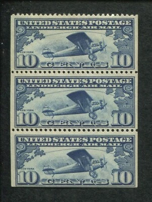 1927 US Air Mail Postage Stamp #C10a Mint Hinged F/VF OG Booklet Pane of 3 - Image 1 of 2