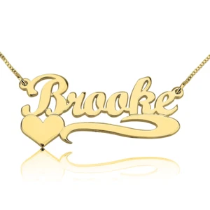 Collar de cadena personalizado chapado en oro sobre plata placa de identificación corazón caja - Imagen 1 de 2