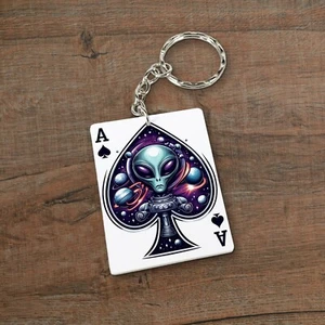 Cosmic Alien Playing Card Keyring / Keychain Cool Space Gift Idea - Picture 1 of 3