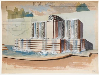 Pierre Neveu (b.1929) - Mid 20th Century Gouache, The Fountain - Image 1 of 4