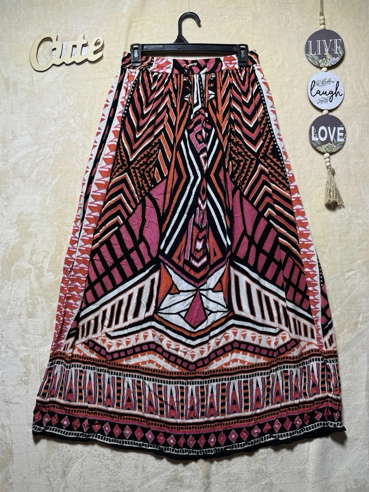 BooHoo Maxi Skirt Women 8 Wild Geometric Pattern Pull-on Elastic Waist - Image 1 of 4