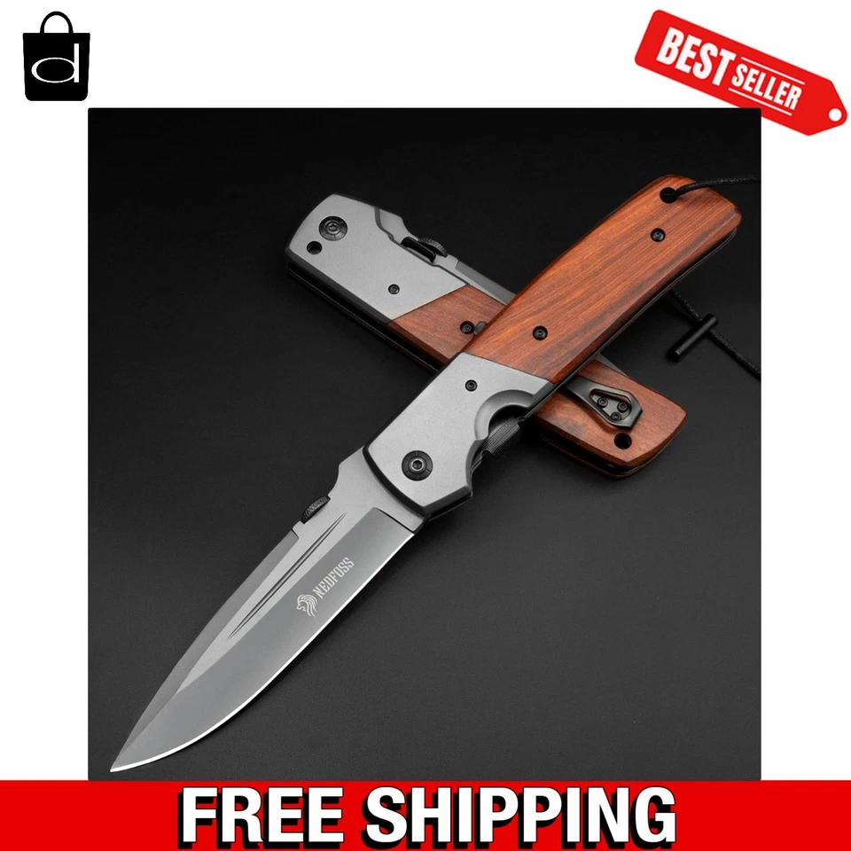 5'' DA52 Survival Knife with Rosewood Handle Ambidextrous Design Pocket Clip