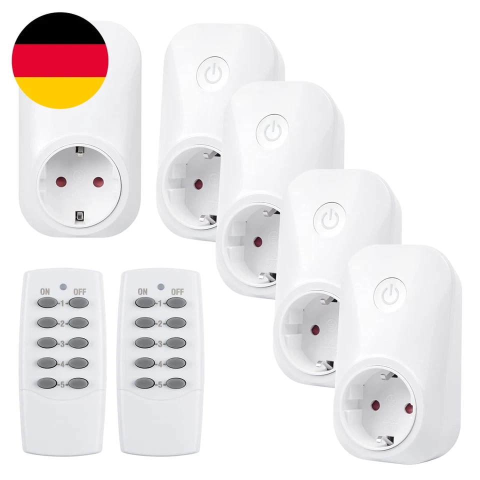 HBN Funksteckdosen Set Aus 5 Steckdosen Mit 2 Fernbedienungen, 3680W Ferngesteue - Bild 1 von 4