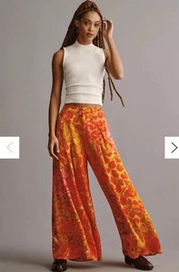 Farm Rio x Anthropologie Satinhose Blumenmuster weites Bein Damen Größe M - Bild 1 von 14