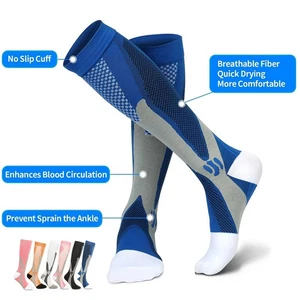 Men Women Compression Nylon 20–30mmHg Knee High Running Travel Sports Socks - Picture 1 of 44
