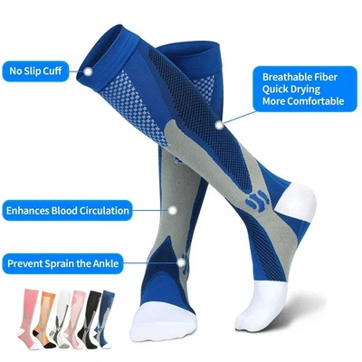 Men Women Compression Nylon 20–30mmHg Knee High Running Travel Sports Socks - Image 1 of 4
