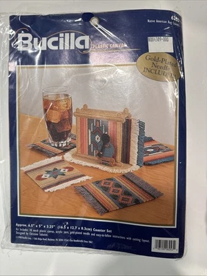 Kit de lona de plástico Bucilla 1998 vintage alfombra posavasos nativos americanos #6253 Foto 1 de 3