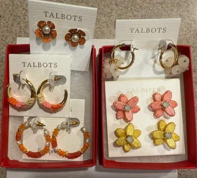 Talbots Earrings (6 or) Coral, Enamel, Beads, Thread wrap; Posts, Hoops. 2 Boxes - Image 1 of 4