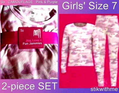 So Camouflage Rosa/Púrpura Niñas [S 7] Juego de 2 Piezas para Dormir Divertido Jammies NUEVO GRATIS Sh Foto 1 de 2