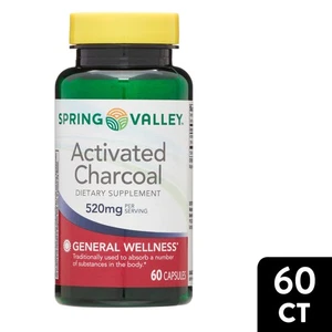 Spring Valley Activated Charcoal Capsules, Dietary Supplement, 520mg, 60 Count - Picture 1 of 7