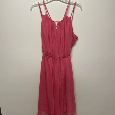 DAVID’s BRIDAL Pink Formal Dress Chiffon Guava Coral Sz 16 Spaghetti Strap - Image 1 of 4