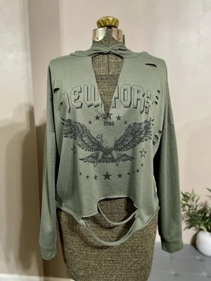 Sudadera con Capucha Charlotte Russe Y2K Verde Recortada Envejecida Grunge Talla L Foto 1 de 4