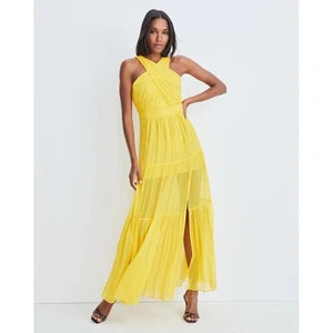 Neu mit Etikett Veronica Bart 100 % Seide Florencia Maxikleid Größe 10 kanariengelb Neckholder - Bild 1 von 18