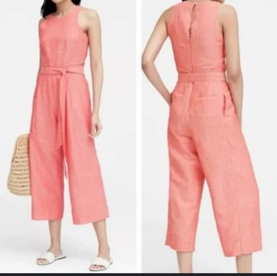 Mono corto Banana Republic de lino y algodón para mujer talla 4 coral naranja Resort Foto 1 de 4