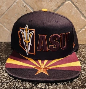 ASU Arizona State Sun Devils Zephyr Black Adjustable Flat Billed Hat Cap - Picture 1 of 6