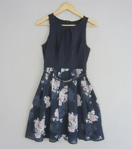 Dotti Dress Womens Size 10 Small Navy Blue Pink Floral Fit Flared Work Party - Picture 1 of 20