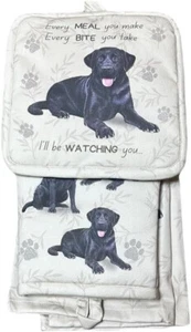 Set cucina 3 pezzi Black Labrador - guanto da forno, porta pentole e set asciugamani da cucina - Foto 1 di 1