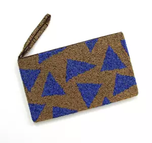 Pochette pochette pochette con zip perline da polso con cinturino tono oro e blu fatta a mano - Foto 1 di 5