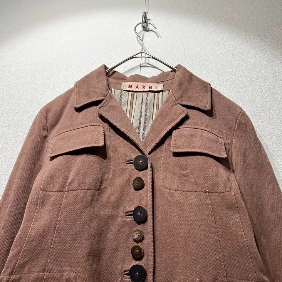 Marni Design Long Coat Striped Cotton Wooden Buttons Size 42 Used - Image 1 of 4