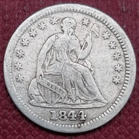1844 Seated Liberty Half Dime 5c Better Grade VF + #60398 Cover