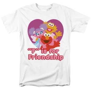 Sesame Street Friendship T Shirt Mens Licensed Classic TV Elmo Zoe Abby White - Picture 1 of 2