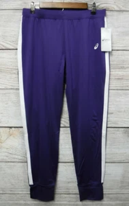 Asics Pants Womens Large Purple Side Stripe Snap Button Hem Jogger Pants New - Picture 1 of 4
