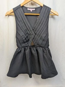 Asos Petite Women's Black Pleated Bust Cut Out Peplum Holiday Party Top Sz 6P - Picture 1 of 4