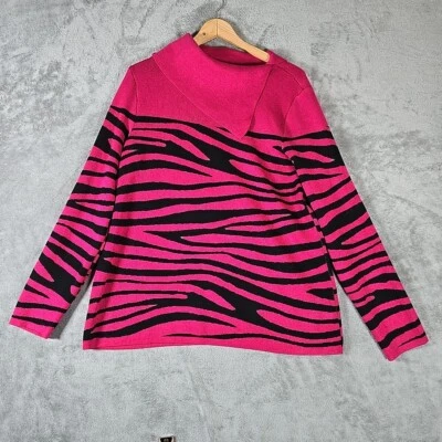 Investments Sweater Womens L Pink Zebra Striped Long Sleeve Cowl Neck Grannycore - Image 1 of 4