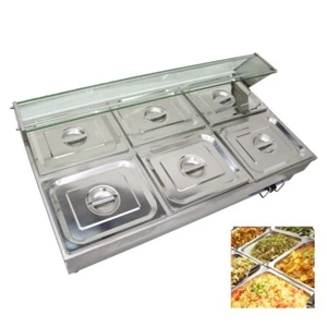 Commercial Bain-Marie Buffet Food Warmer 110V 2kw 6*4" Deep Pan Glass Guard - Picture 1 of 18