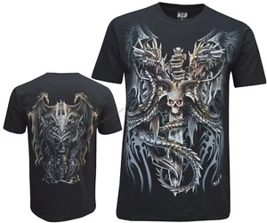 Chinese Dragon Gothic Sword Skull Tattoo Glow in The Dark 100% Cotton T-Shirt - Picture 1 of 2