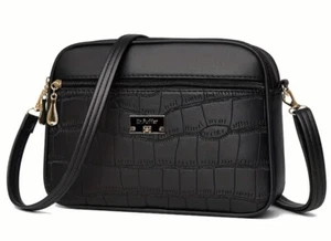 Women’s Crocodile Embossed Shoulder Bag Chic Cross Body Minimalist Design - Picture 1 of 4
