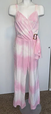 NWT VENUS Size 10 Pink🌸White Tie Die Jumpsuit Smocked back Wide Leg - Image 1 of 4