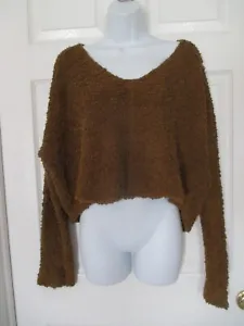Free People Cropped Popcorn V-Neck Sweater Size S  Anthropologie  Brown - Picture 1 of 5