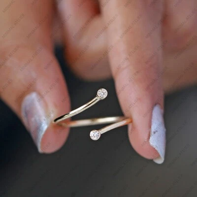 Moissanite Cuff Ring 14k Yellow Gold Gift For Her Wedding Band Jewelry Ring  - Image 1 of 4