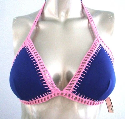 Victoria's Secret Surf Crochet Trim Bon Voyage Blue Triangle Swim Bikini Top S - Image 1 of 2