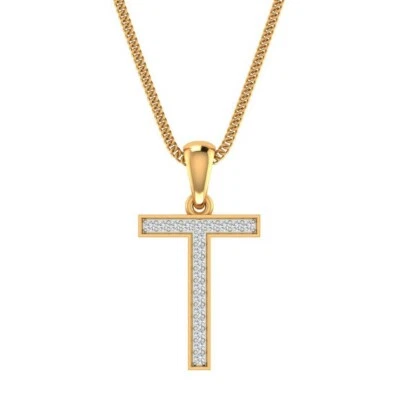 Colgante Dije Alfabeto Inicial T Oro Amarillo 14k Diamante Blanco Natural  Foto 1 de 4