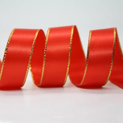 20 Yards Double Face Gold Metallic Edge Satin Ribbon 6mm 9mm - Image 1 of 3