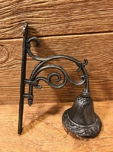 Large Vine Bell Cast Iron Wall Mounted Black & Silver Dinner Bell 0184-0262 - Picture 1 of 12