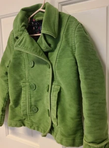 GAP Kids Double Breasted Peacoat Jacket S 6/7 Girls Grass Green Floral Lined - Picture 1 of 9