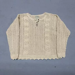 Vintage 90s L.L. Bean Womens M Linen Crochet Knit Cardigan Sweater Cottagecore - Picture 1 of 17