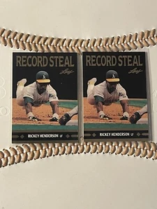 Two 1991 Leaf Rickey Henderson #BC26 Record Steal Gold Insert Card Oakland A’s - Picture 1 of 7