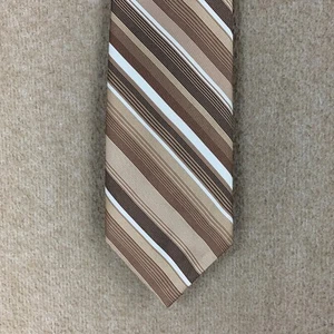 Vintage Tie 1970s Wembley Brown Striped Polyester Slim Necktie 2.90" Disco - Picture 1 of 7