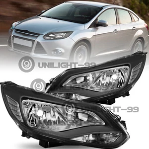 For 2012 2013 2014 Ford Focus Black Clear Headlights Assembly Lamps w/ Bulbs L+R - Picture 1 of 7