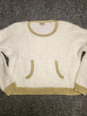 Suéter Juicy Couture para mujer grande blanco como la nieve dorado terciopelo aplastado mullido pulóver  Foto 1 de 4