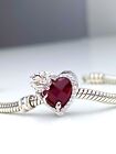 ?? January Charm Red Birth Stone Love Heart Rose Genuine 925 Sterling Silver ??